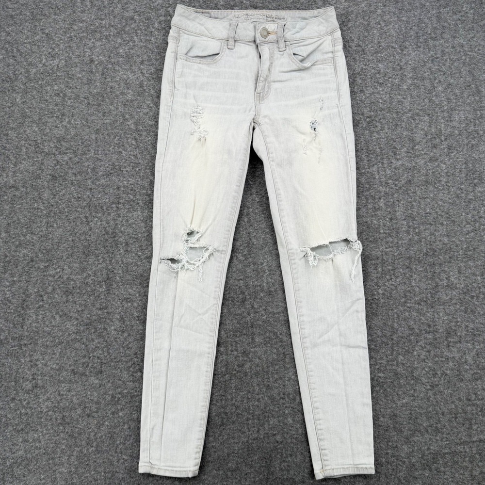 American Eagle Super Stretch Mid Rise Jegging Ankle Distressed Grey Jeans Size 2